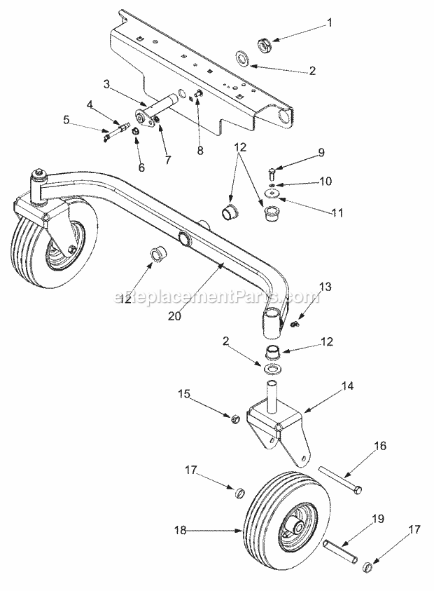 Front Axle & Tire Diagram and Parts List for 365L (53CA1D5K100) (2001) Cub Cadet Lawn Mower